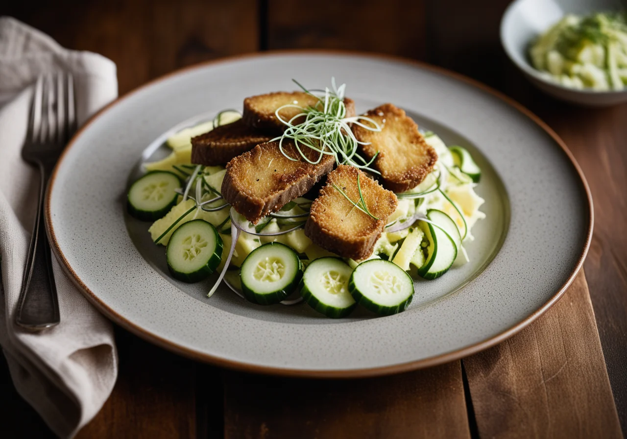 Juniper-Bratheringe with Potato-Cucumber Salad