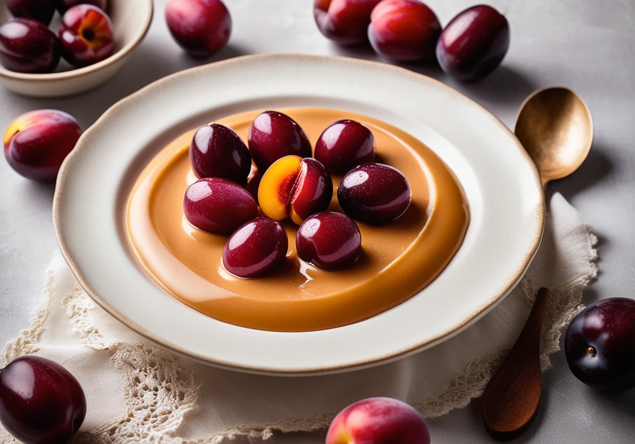 Carob Cream with Mirabelle Plums