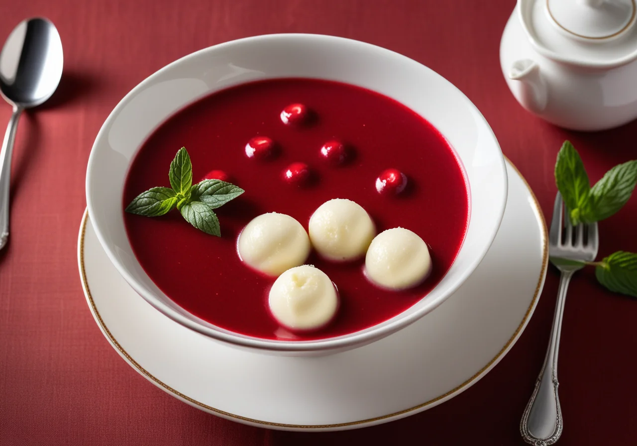 Cold Cherry Soup with Egg White Dumplings