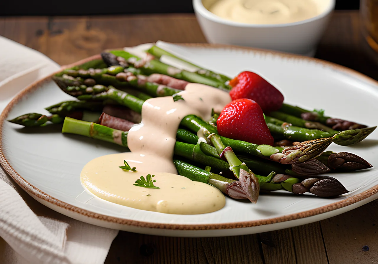 Asparagus with Arugula Strawberry Salad