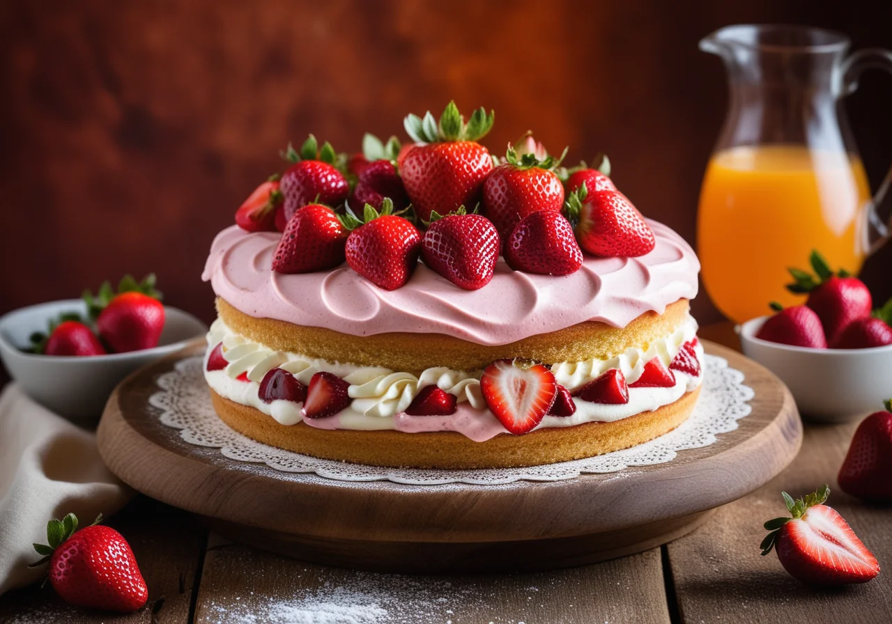 Strawberry Cream Cake with Coffee