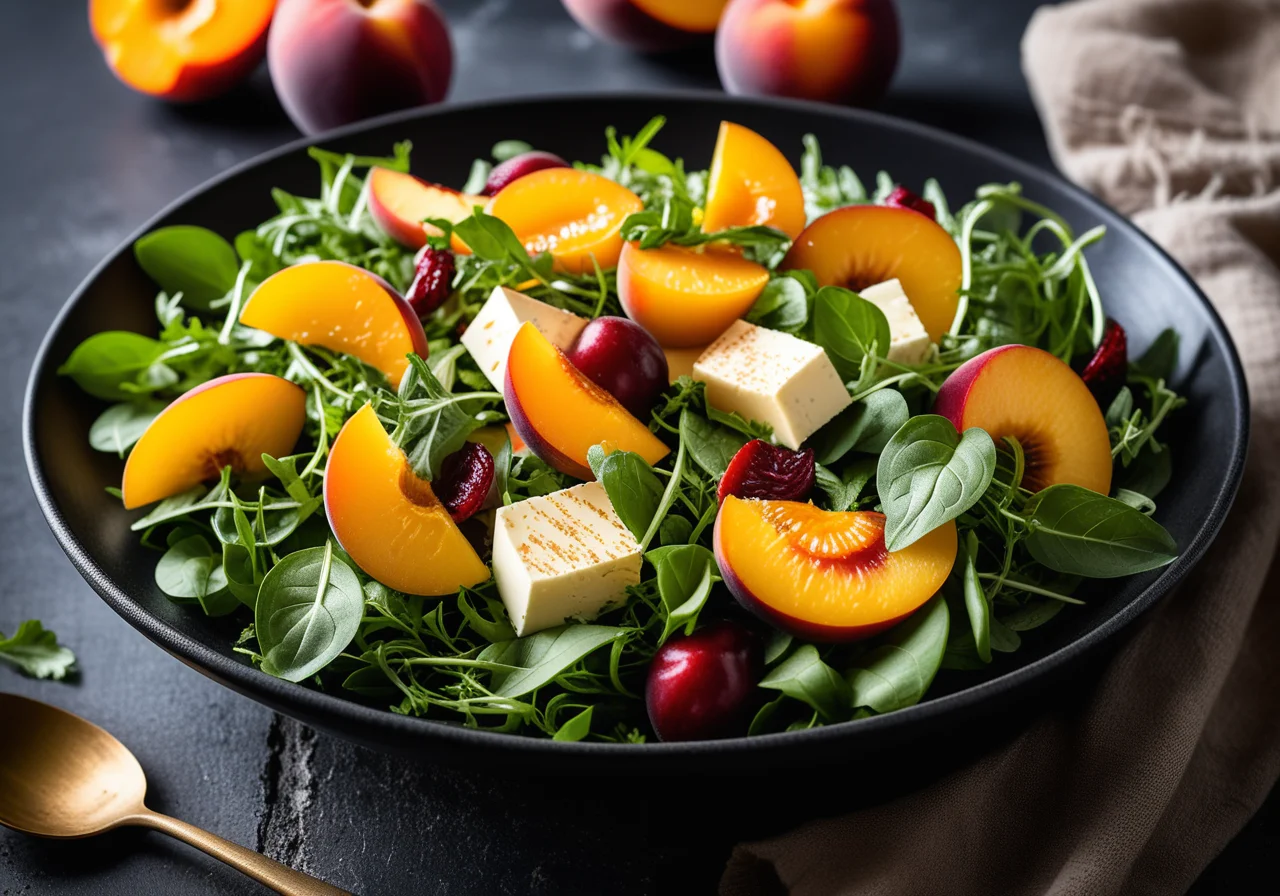 Salad with Sprouts, Nectarines and Croutons
