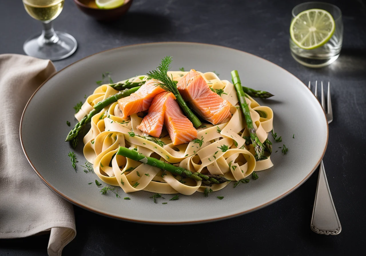 Tagliatelle with Green Asparagus and Salmon