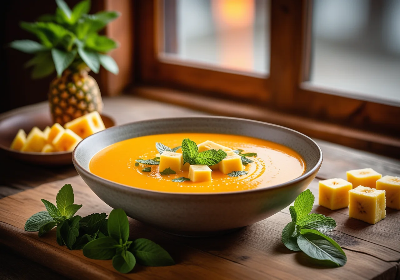 Carrot Orange Soup with Pineapple and Banana