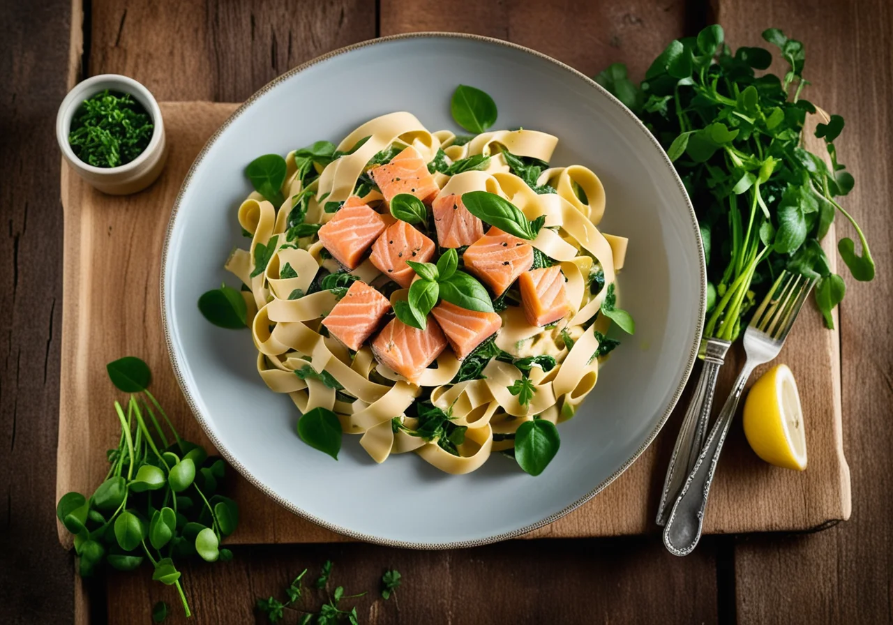 Tagliatelle with Salmon in Watercress Sauce