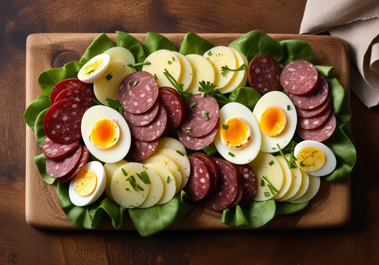 Vegetable Salad with Egg, Salami and Tuna