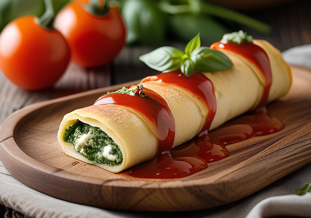 Baked Stuffed Pancake Rolls