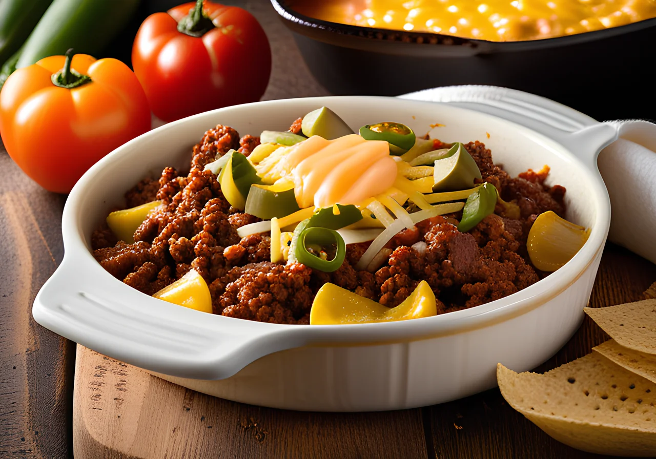 Spicy Ground Beef and Bean Casserole with Nachos