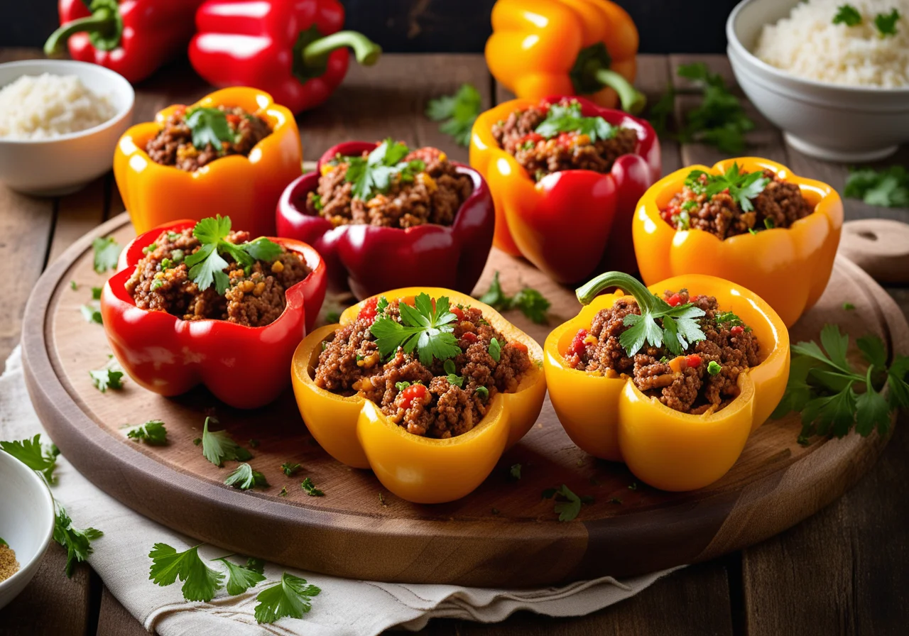 Stuffed Bell Peppers with Ground Meat and Rice