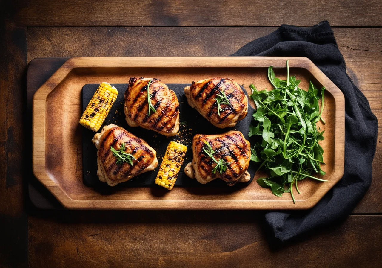 Grilled Chicken Thighs with Corn Sticks