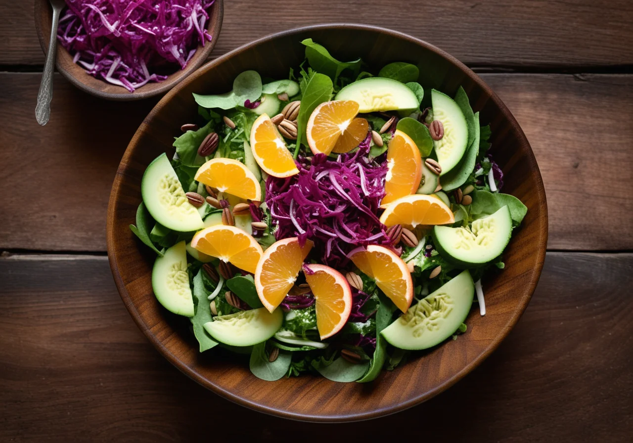 Leafy Salad with Grapefruit and Red Cabbage