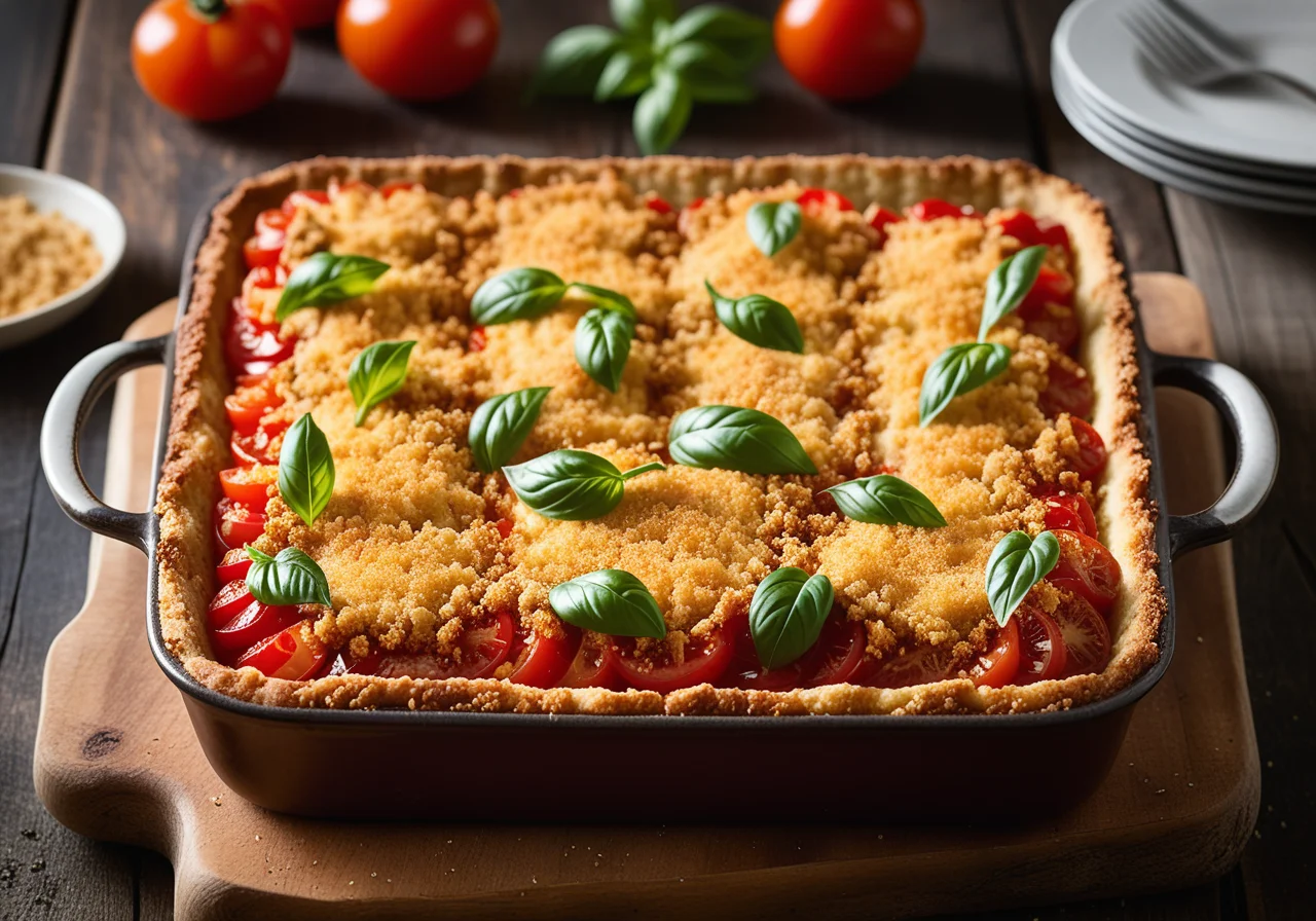 Crispy Tomato Bake with Goat Cheese and Zucchini Salad