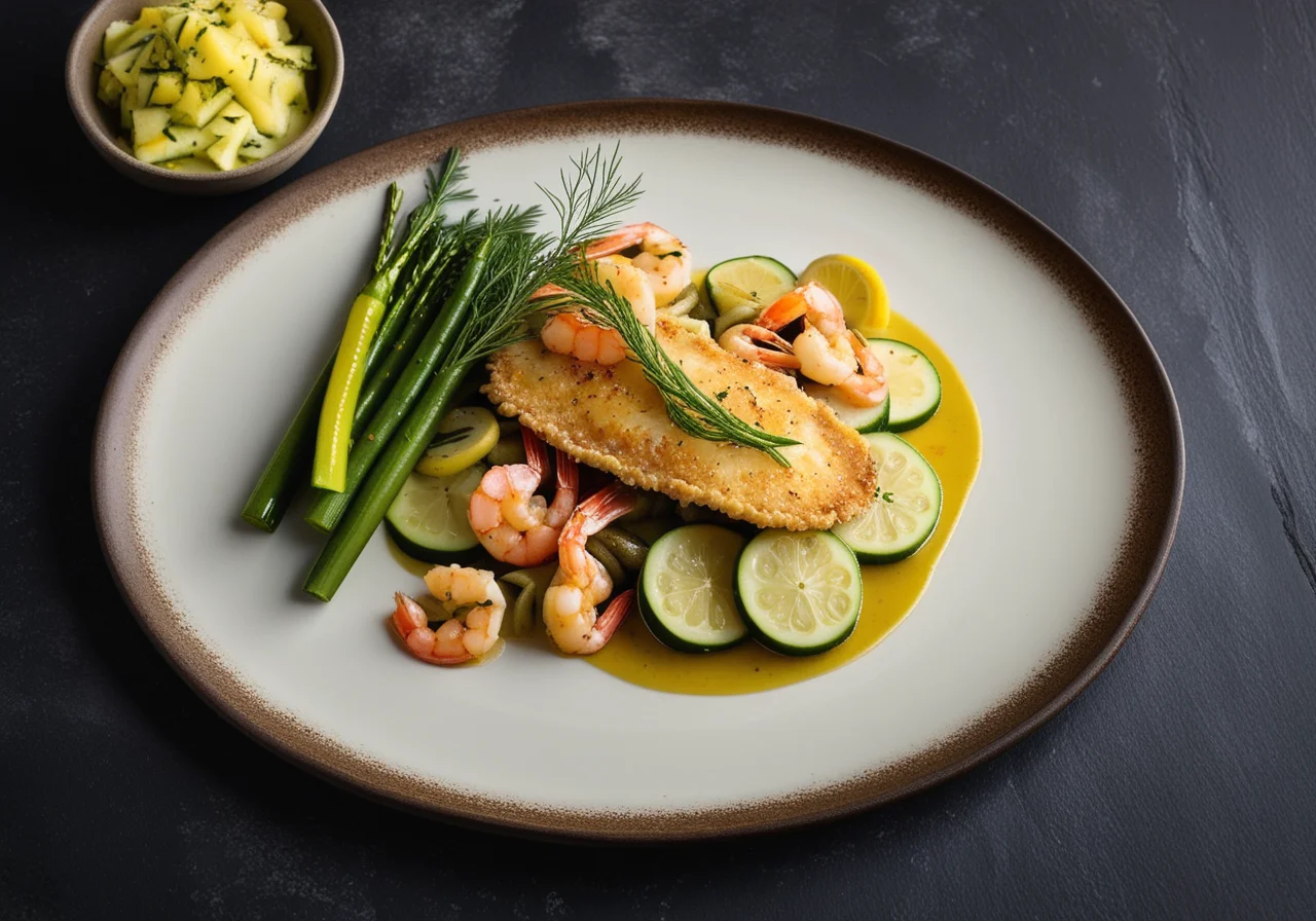 Plaice with Shrimp and Zucchini