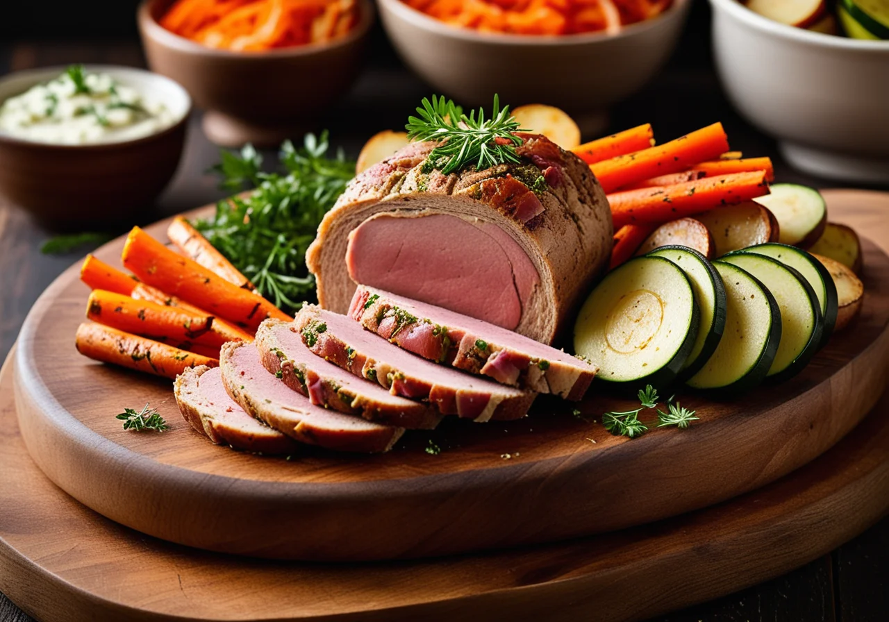 Pork Roll Roast Stuffed with Ham and Vegetables