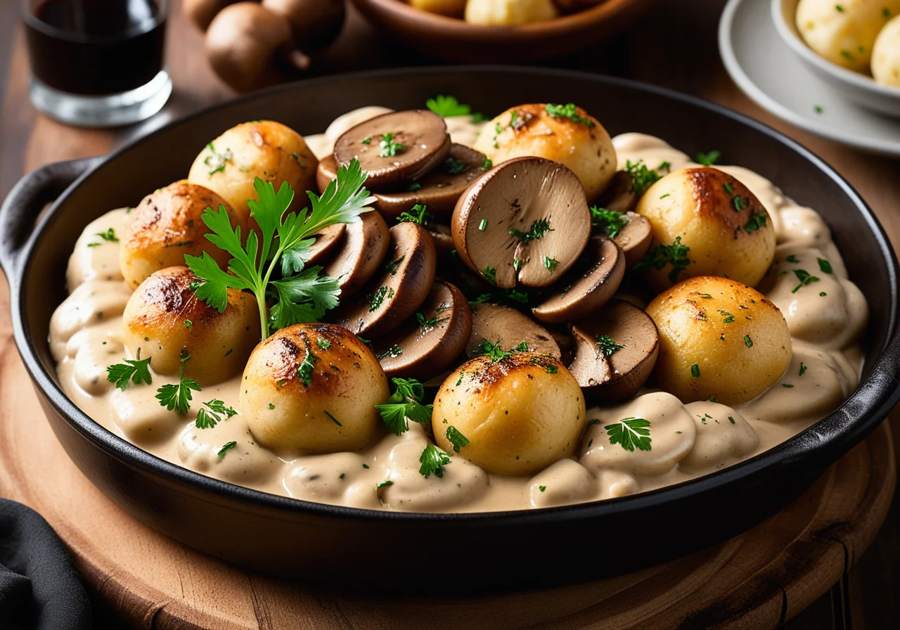 Perlhuhn mit Champignons und Balsamicosauce
