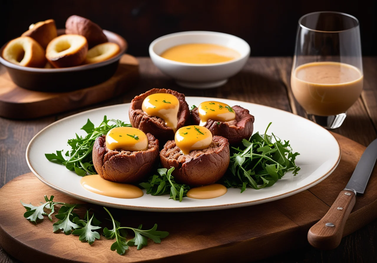 Small Yorkshire Puddings with Steak and Onion Sauce