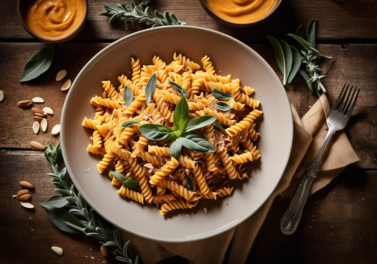 Whole Wheat Fusilli with Pumpkin, Sage and Almond Butter