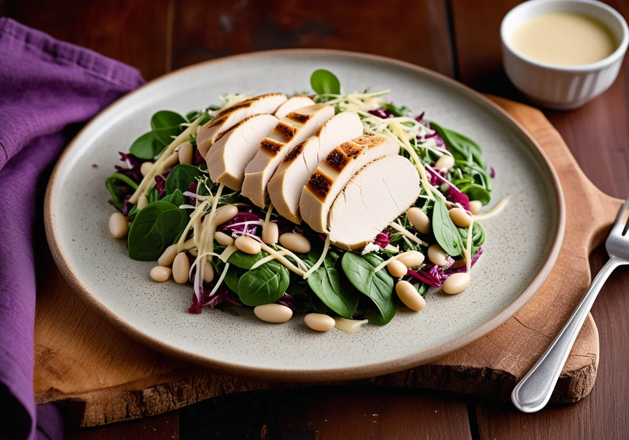 Salad with White Beans, Sprouts and Chicken