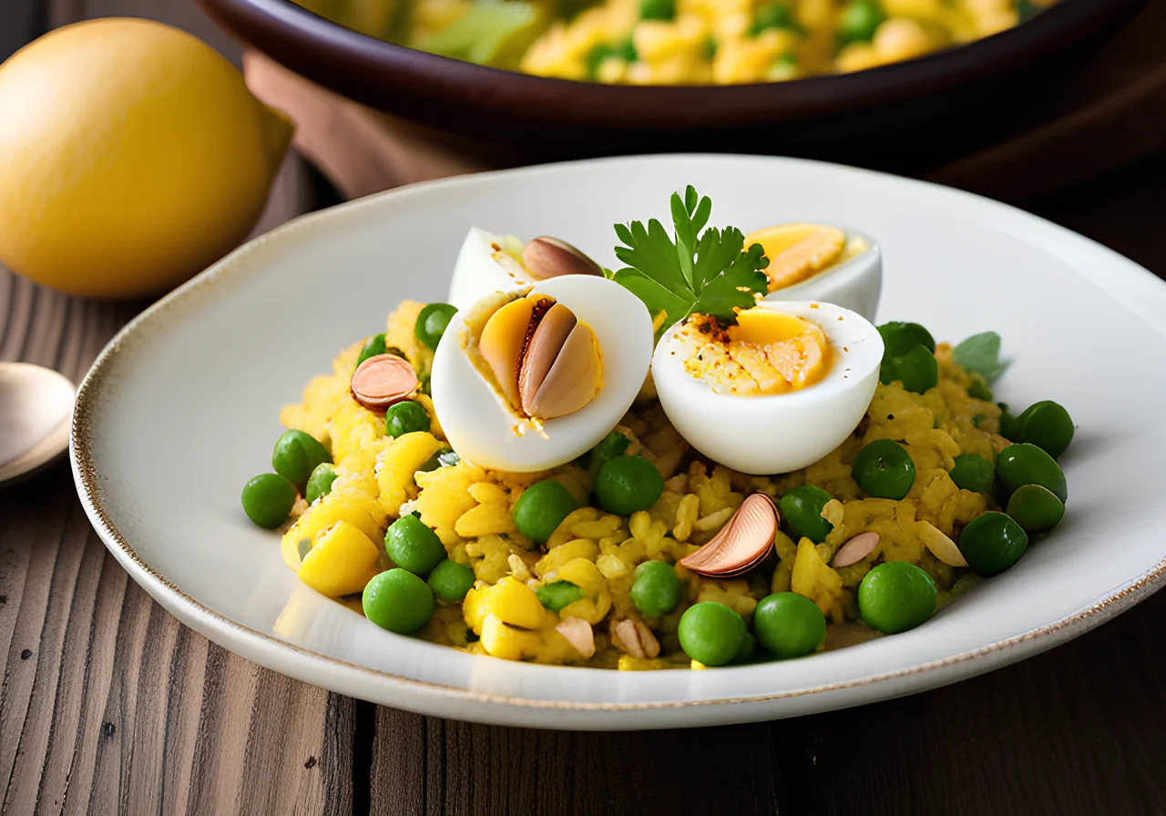 Kedgeree with Vegetables and Hard-Boiled Eggs