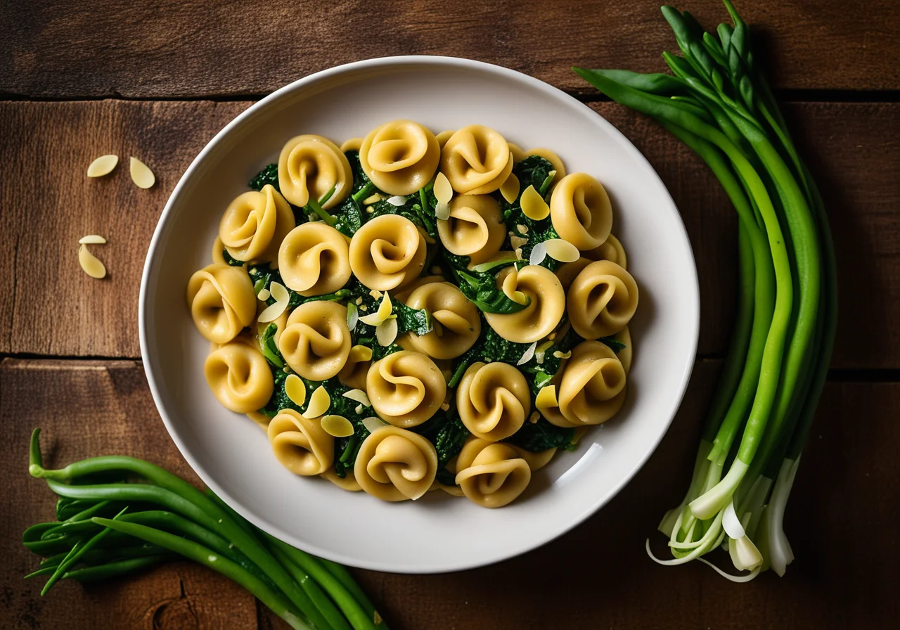 Tortellini with Spinach Filling and Kidney Beans
