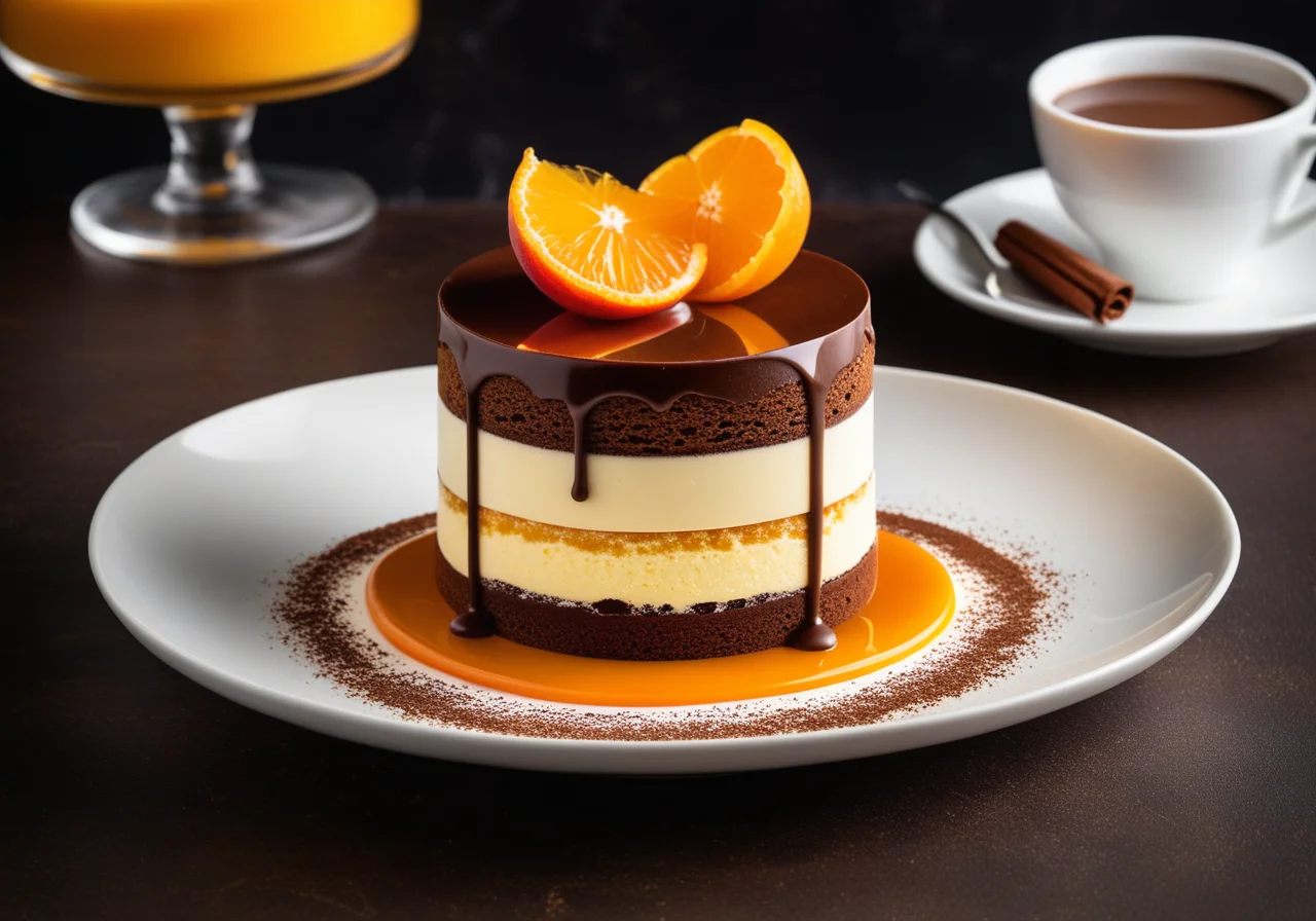 Chocolate Vanilla Tower with Orange Sauce