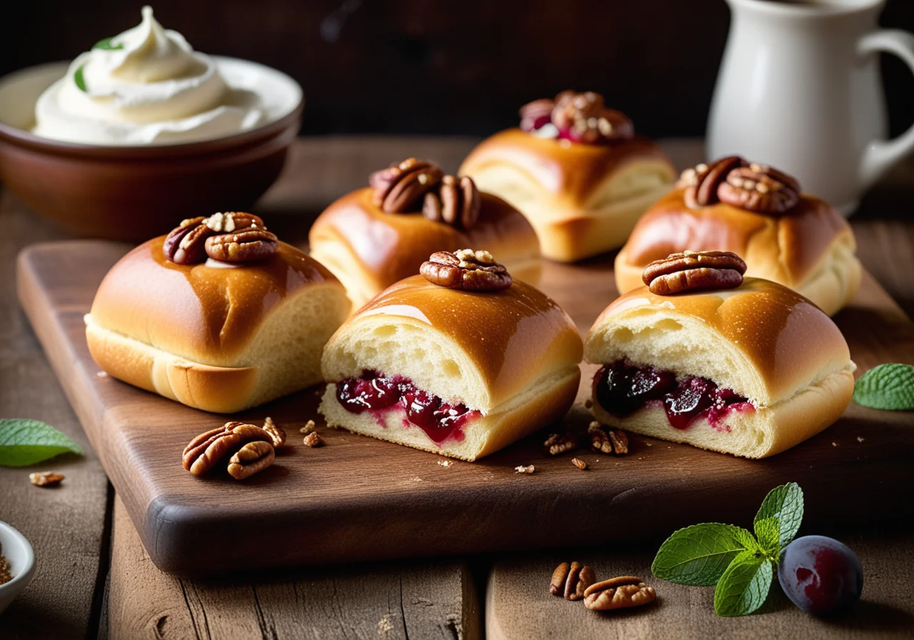 Yeast Rolls with Plums and Pecans