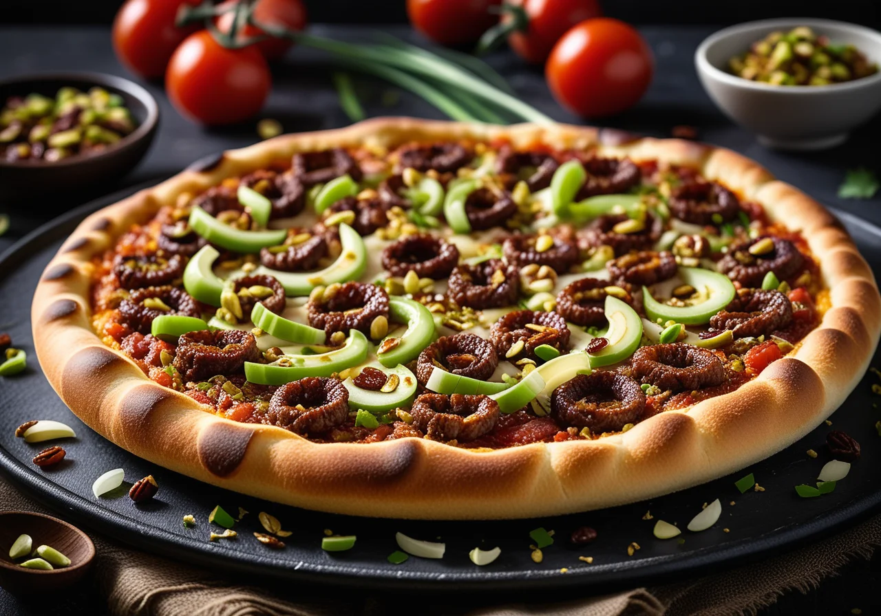 Turkish Pizza with Lamb Mince, Pistachios and Dates