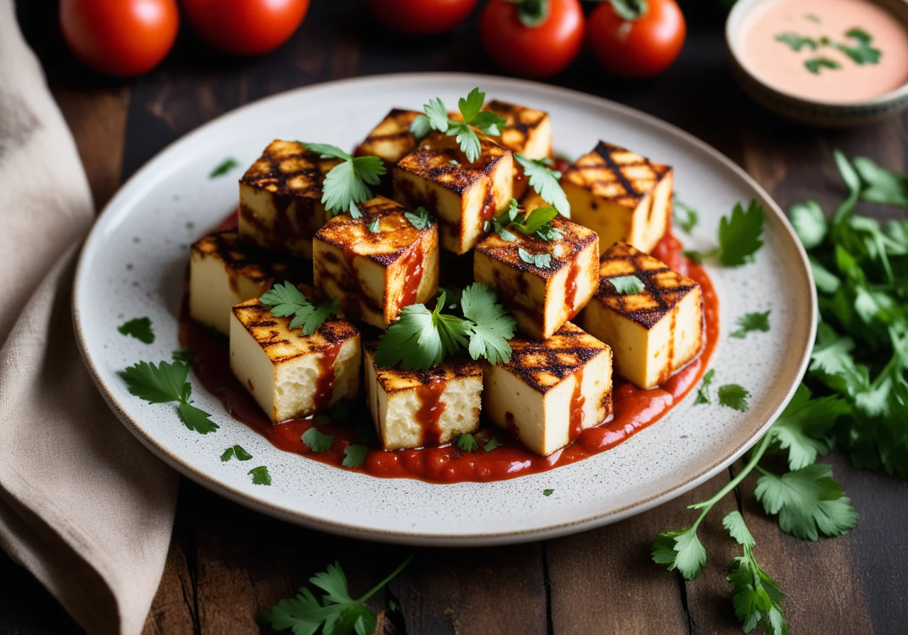 Grilled Indian Cheese in Tomato Sauce