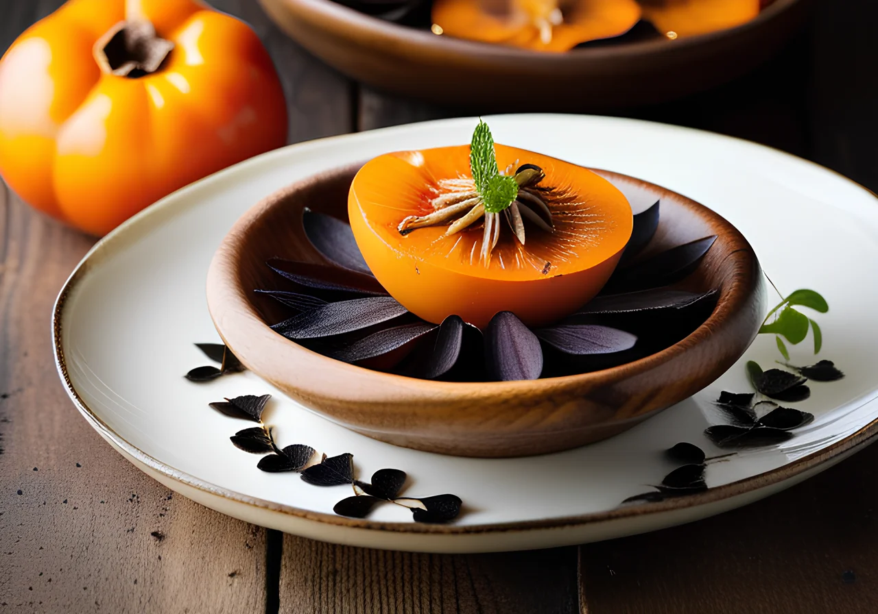 Baked Persimmons with Mushrooms and Black Salsify
