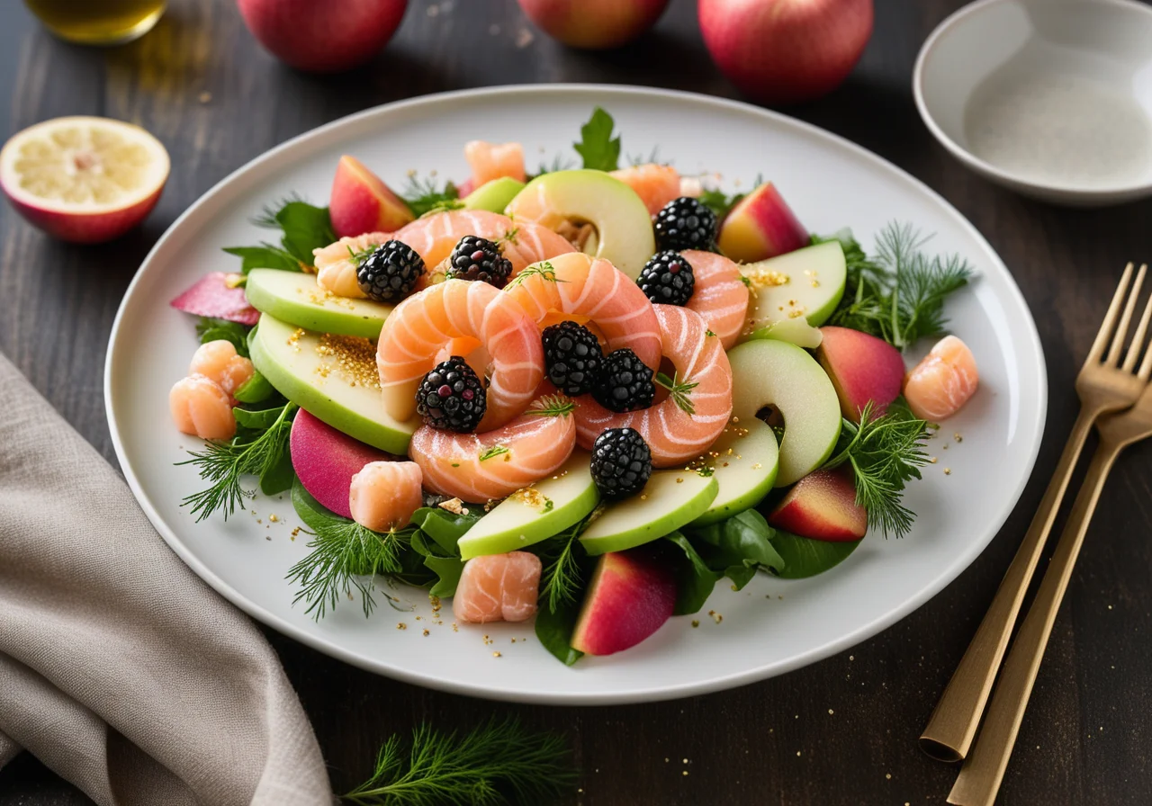Salad with Salmon and Caviar in Halved Apple