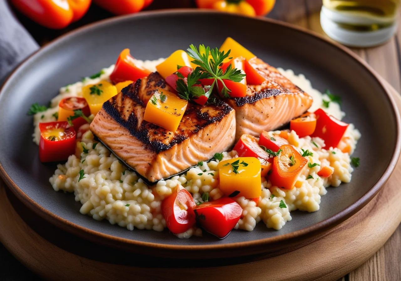 Risotto with Pan‑Seared Salmon