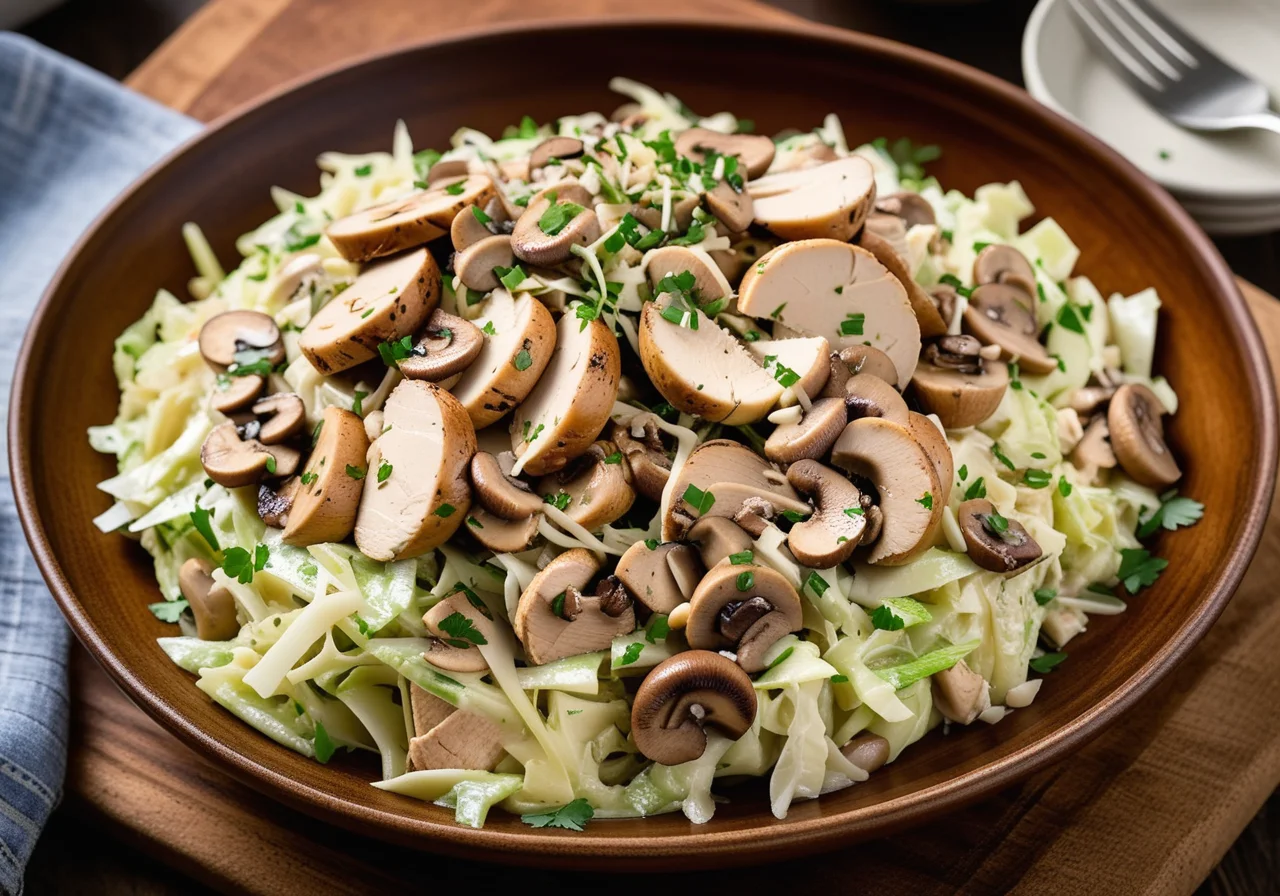 Cabbage Salad with Chicken and Mushrooms