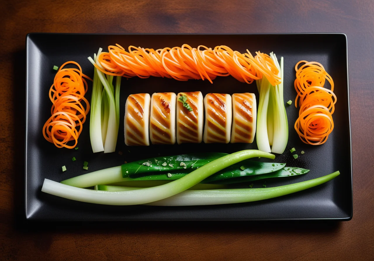 Wasabi Fish Rolls on Vegetables