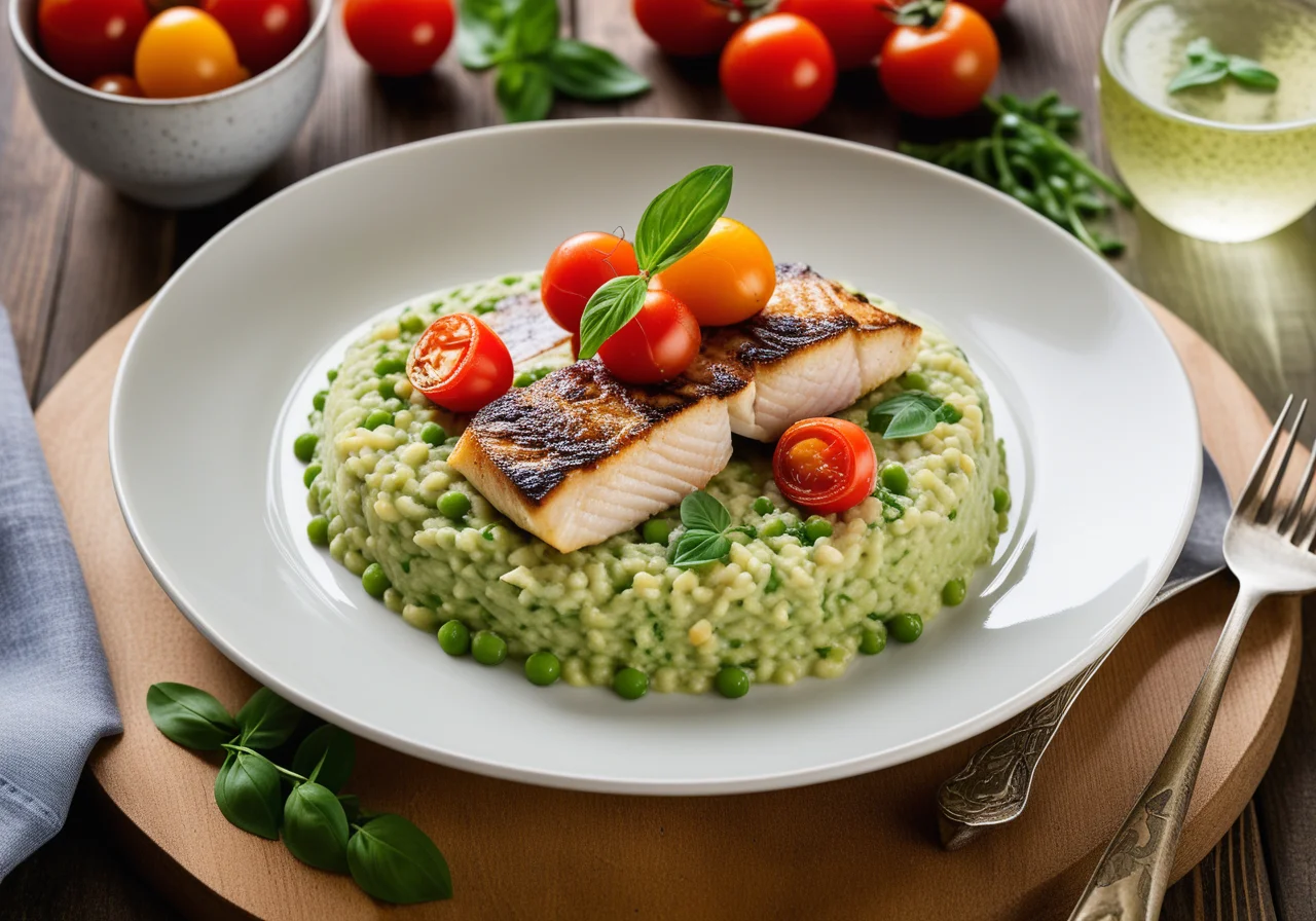 Pike‑Perch Fillets on Garden Herb‑Pea Risotto