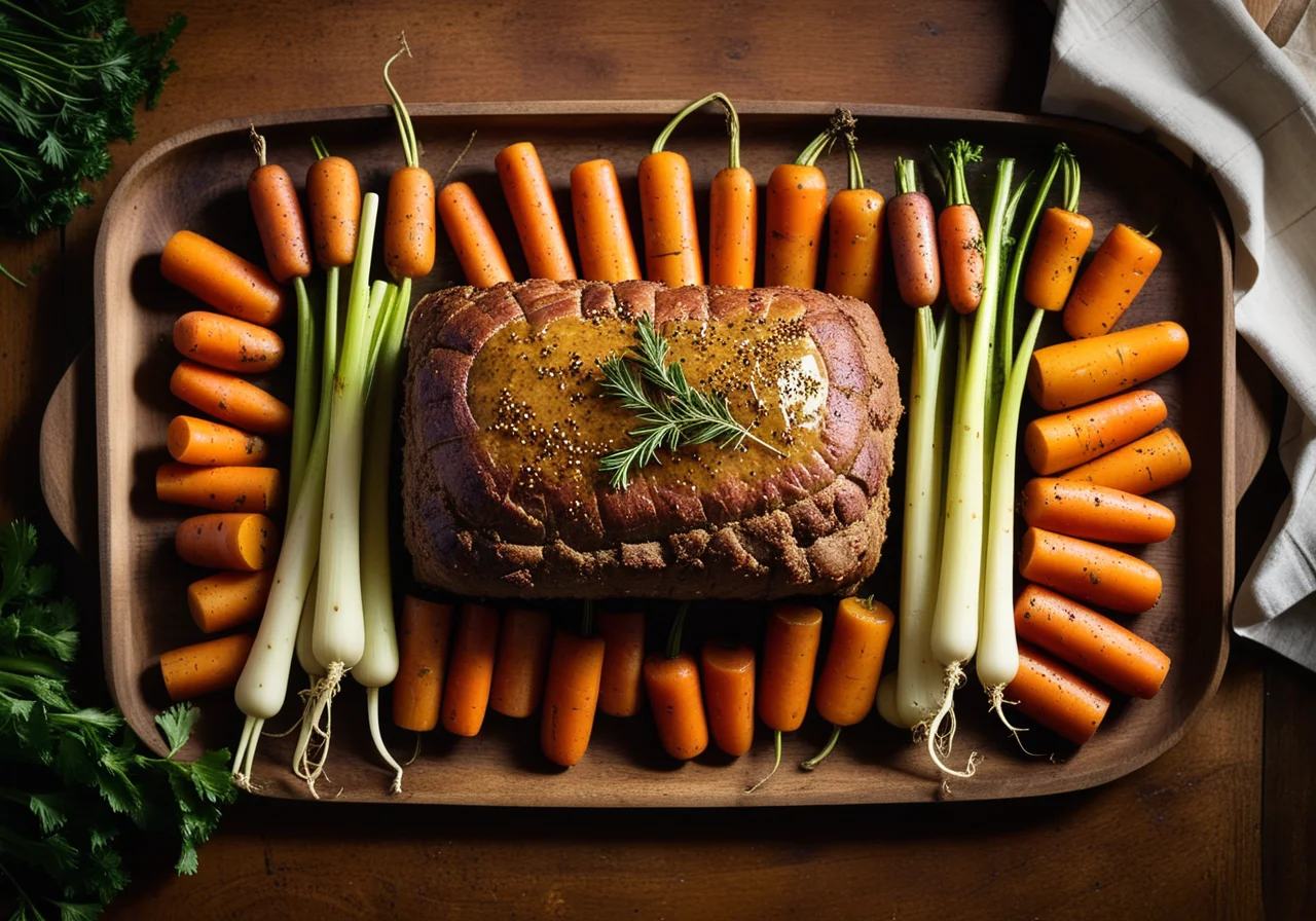 Veal Roast with Mustard Seed Crust and Vegetables