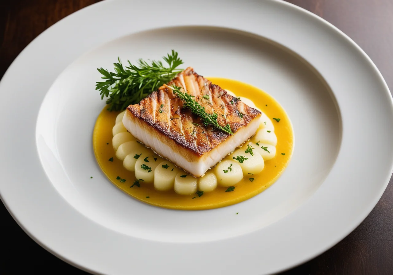 Pikeperch on Dual Potatoes and Parsley Puree