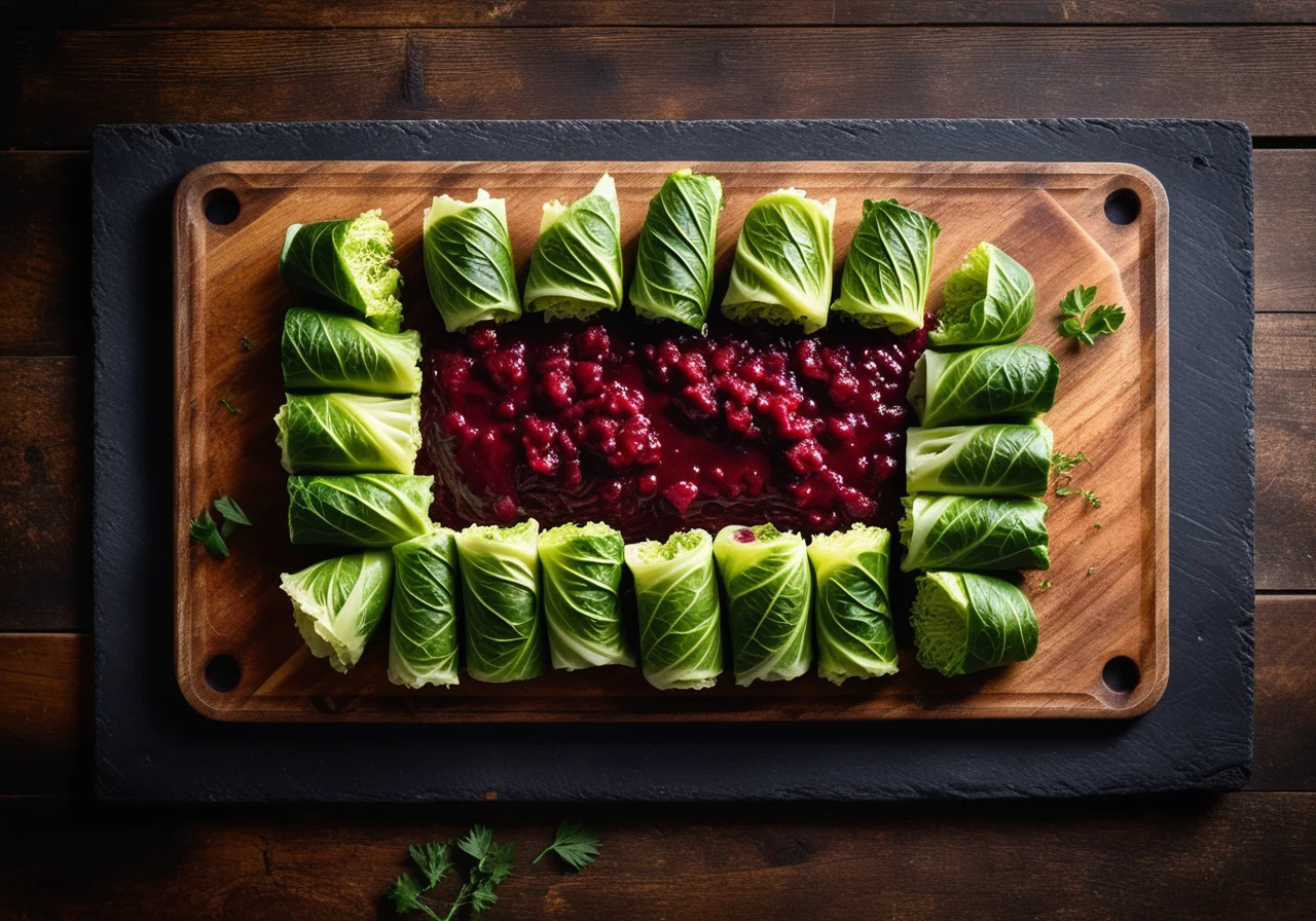 Savoy Cabbage Rolls with Grape Sauce