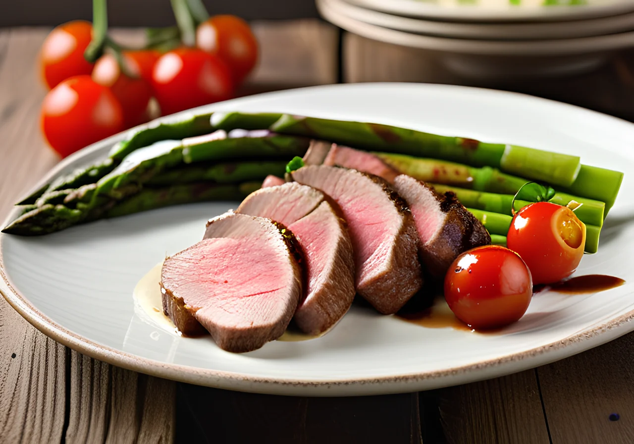 Green Asparagus with Veal Steak