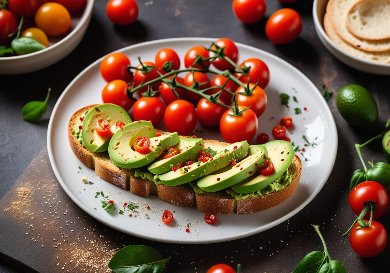 Roasted Bread with Avocado Cream and Tomatoes
