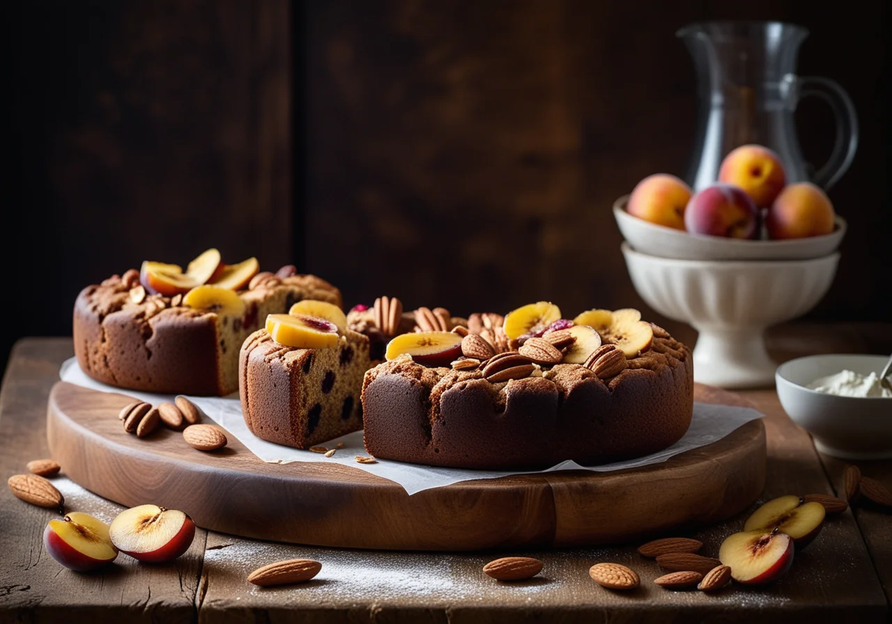 Two Fruit Cakes with Banana and Plum