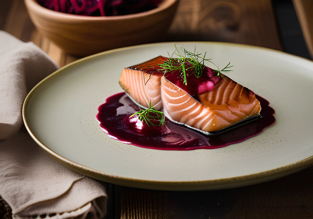 Alaska Salmon Fillet from the Oven with Potato-Red Beet Purée