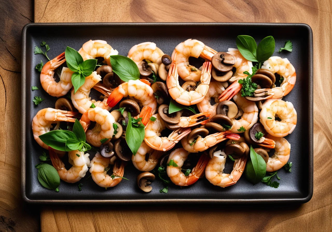 Pan‑fried Shrimp with Mushrooms