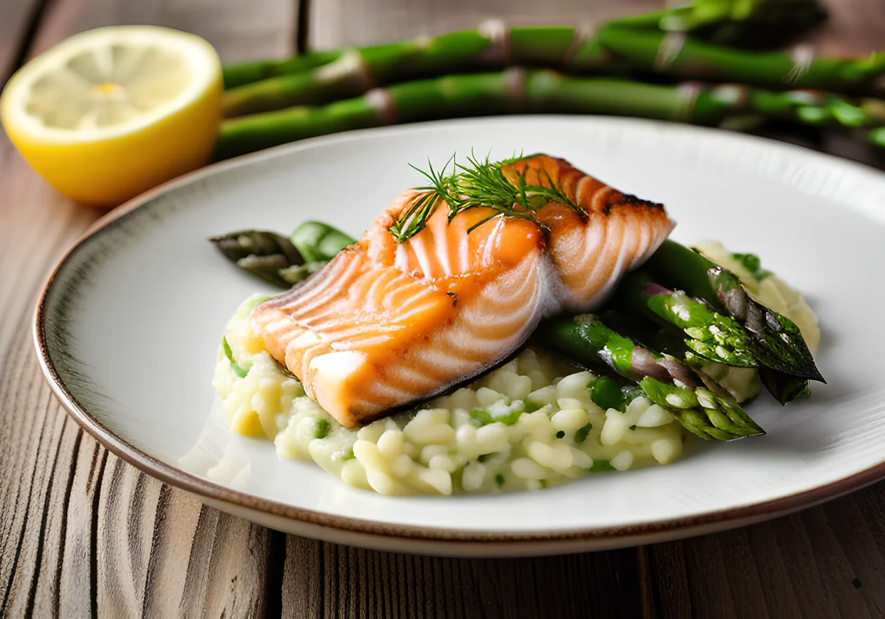 Asparagus Risotto with Salmon Trout