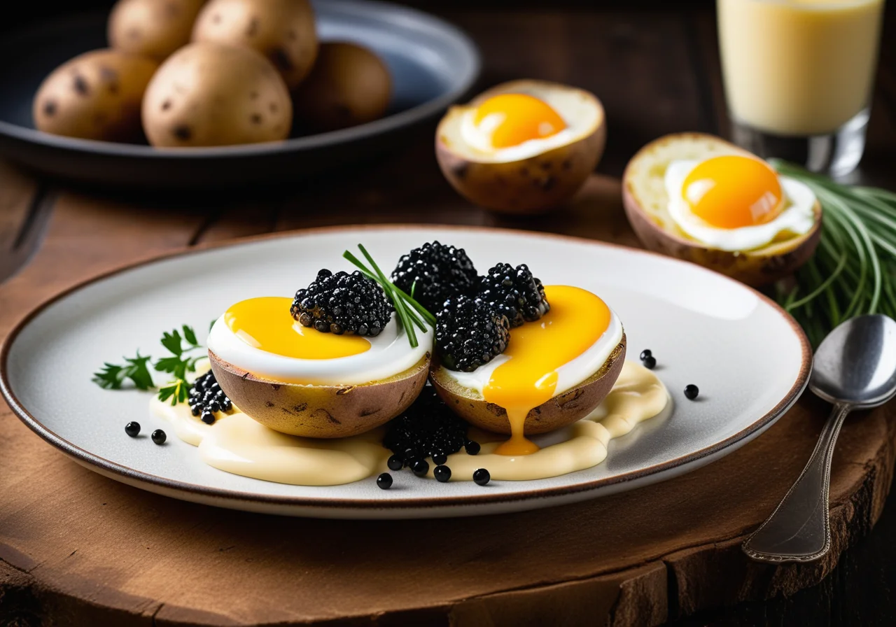 Oven-Baked Potato with Caviar and Egg Cream Sauce