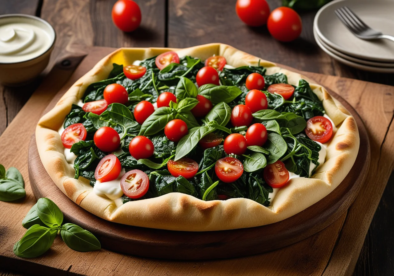 Flatbread with Spinach, Potato Cubes and Yogurt