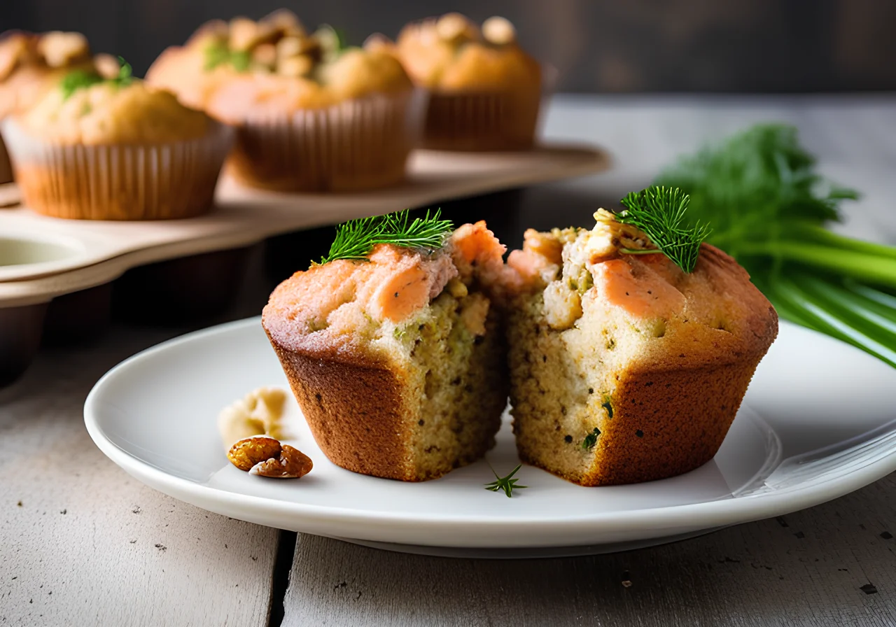 Savory Salmon and Leek Muffins with Walnuts
