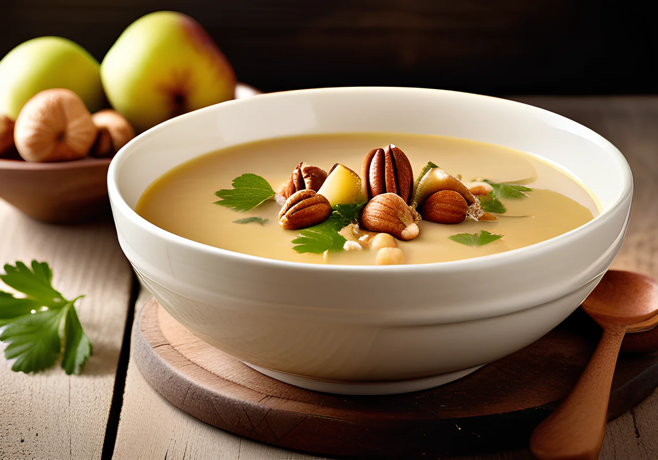 Chestnut Soup with Pear‑Nut Topping