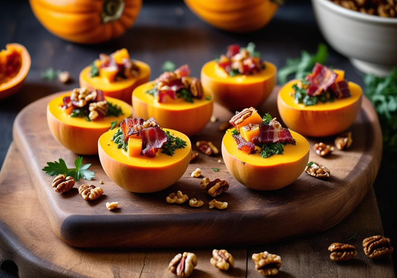 Butternut Squash Stuffed with Bacon Cubes