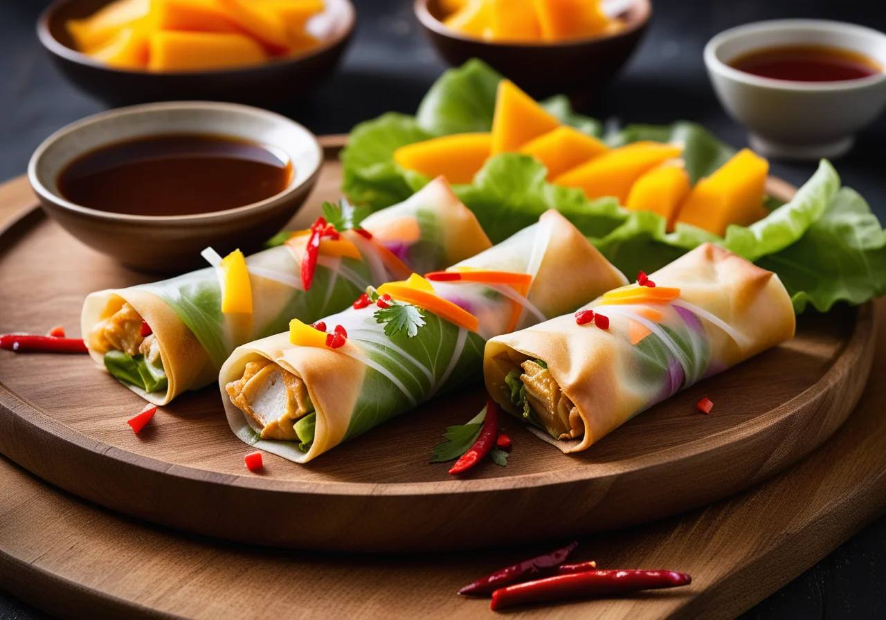Mango Spring Rolls with Smoked Trout