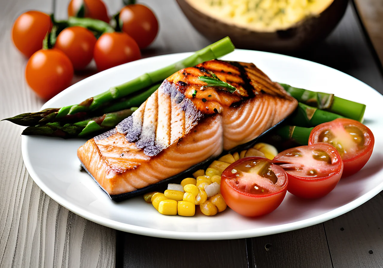 Grilled Salmon with Corn on the Cob and Vegetables